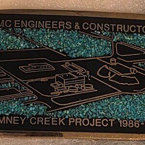 Vintage 1987 Metal Belt Buckle, Solid Brass, Blue Crushed Turquoise Stones, DMC